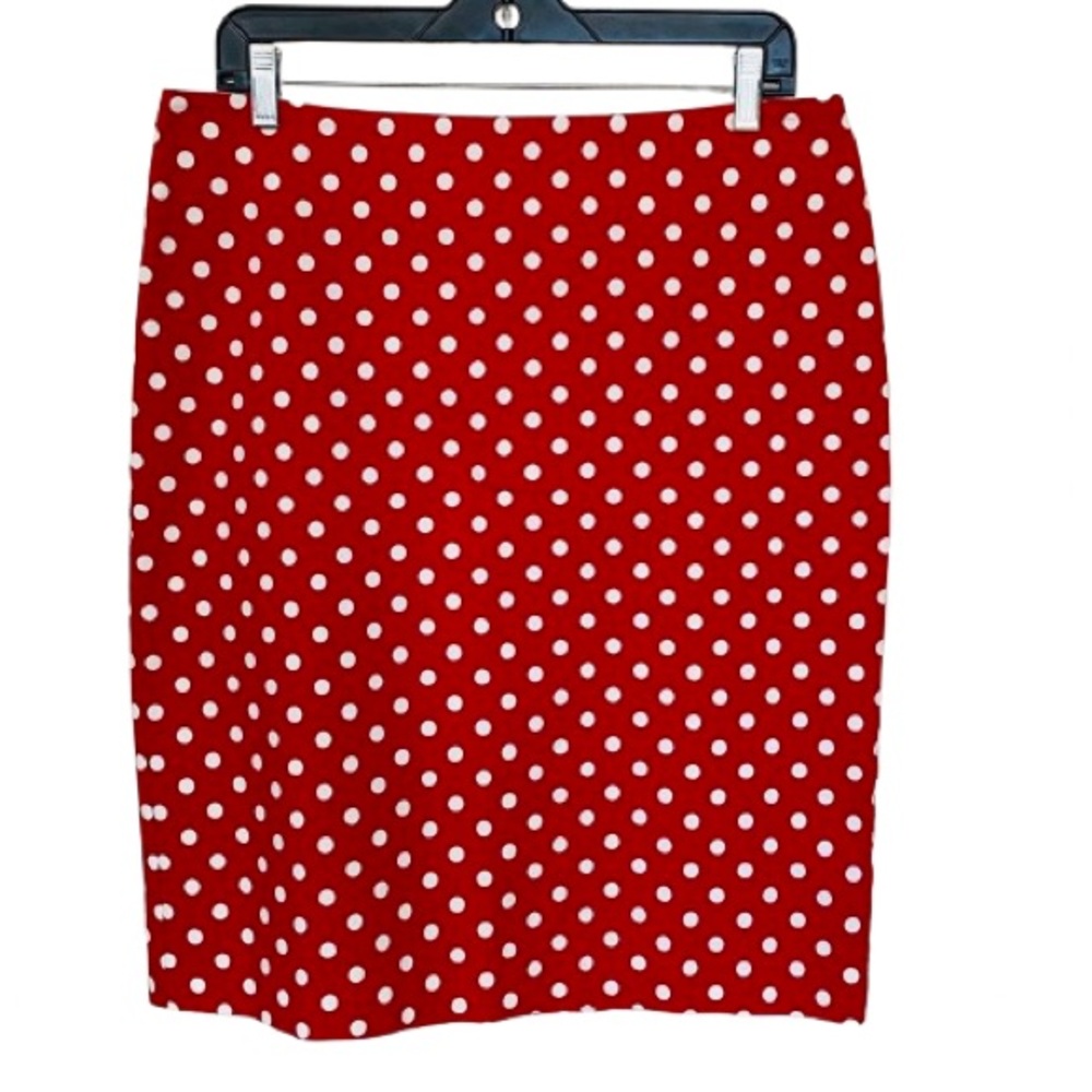 Talbots Women's Red & White Polka Dot Pencil Skirt Size 10 Cotton Pin Up Style